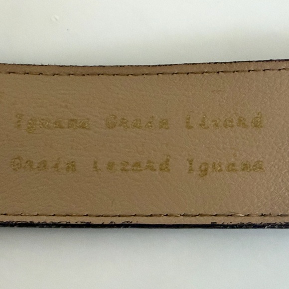 Emmanuel dark brown iguana lizard leather belt metallic buckle 33” long medium - Picture 8 of 10